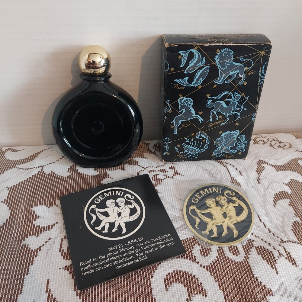 Avon Star Signs Wild Country After Shave Gemini Vintage Black Glass Decanter Box